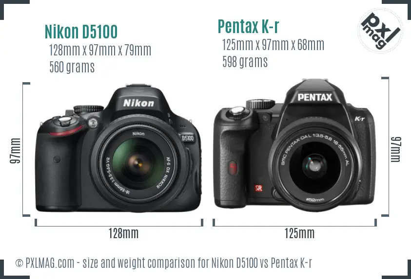 Nikon D5100 vs Pentax K-r size comparison