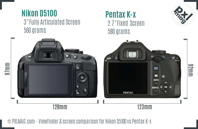 Nikon D5100 vs Pentax K-x Screen and Viewfinder comparison