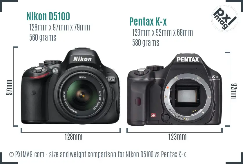 Nikon D5100 vs Pentax K-x size comparison