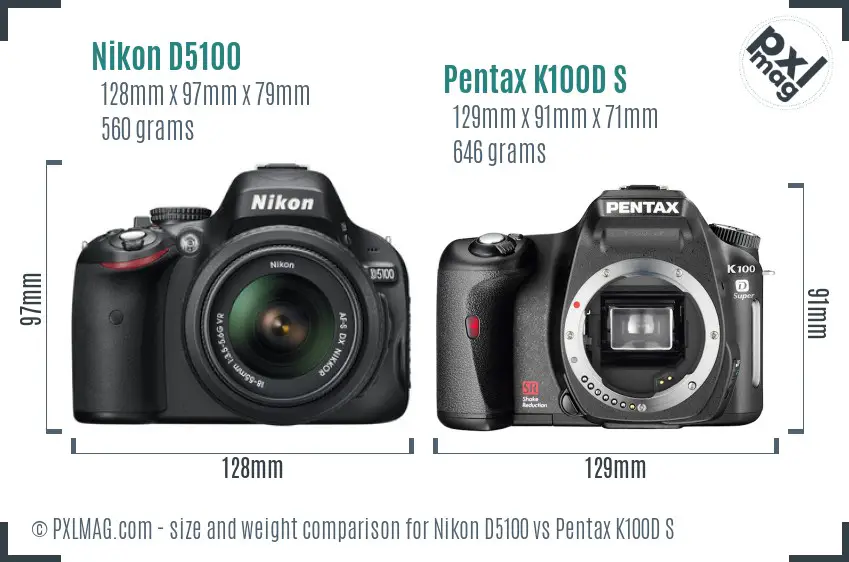 Nikon D5100 vs Pentax K100D S size comparison