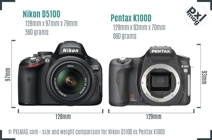 Nikon D5100 vs Pentax K100D size comparison