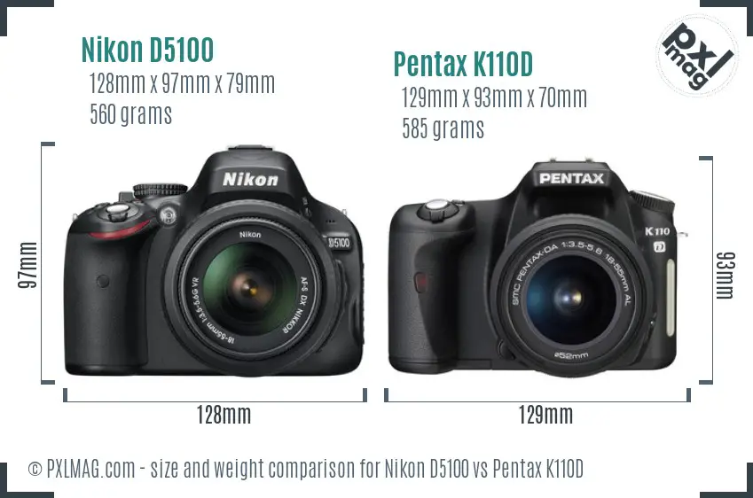 Nikon D5100 vs Pentax K110D size comparison