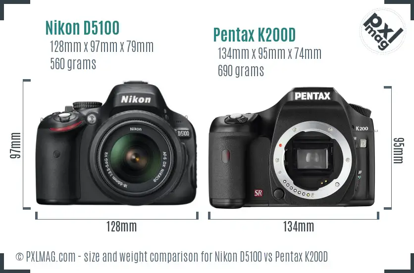 Nikon D5100 vs Pentax K200D size comparison