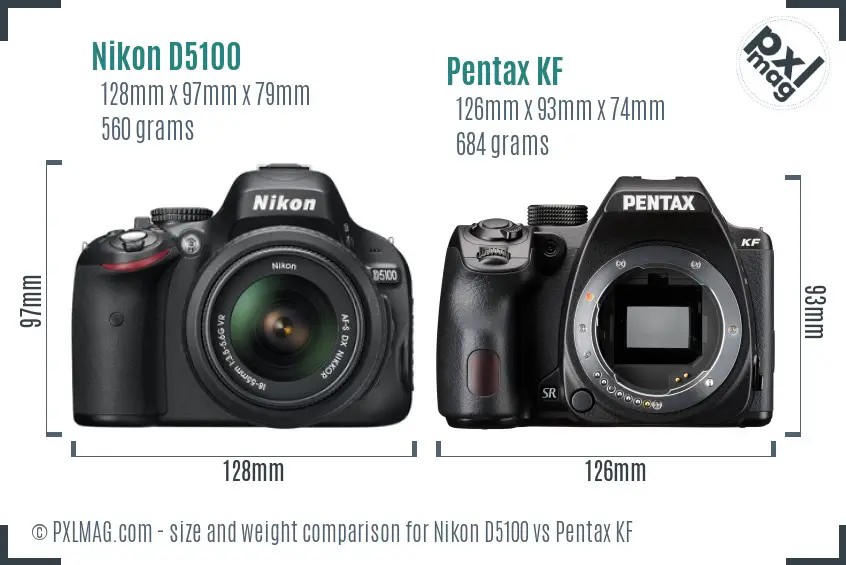 Nikon D5100 vs Pentax KF size comparison