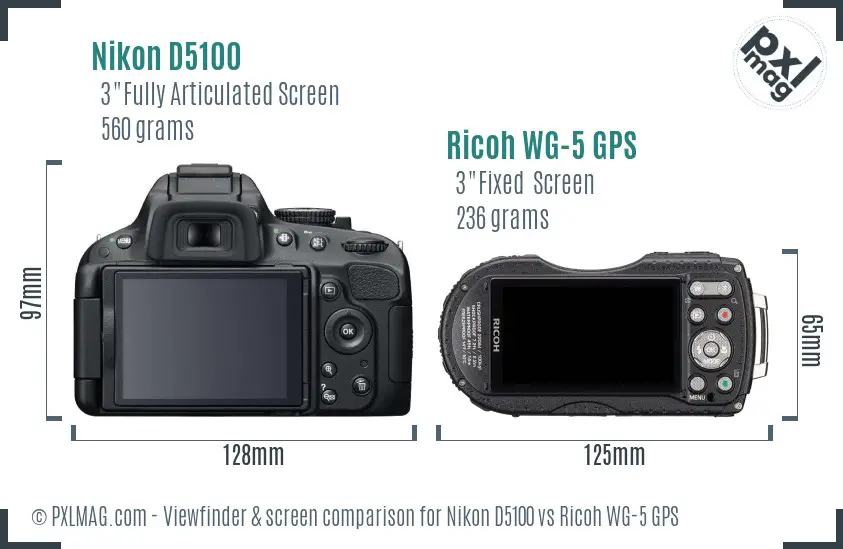 Nikon D5100 vs Ricoh WG-5 GPS Screen and Viewfinder comparison