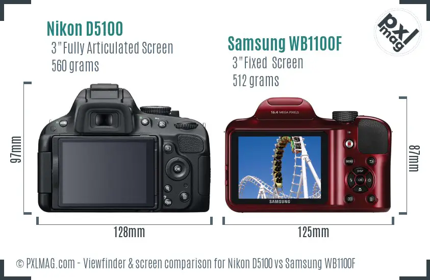 Nikon D5100 vs Samsung WB1100F Screen and Viewfinder comparison