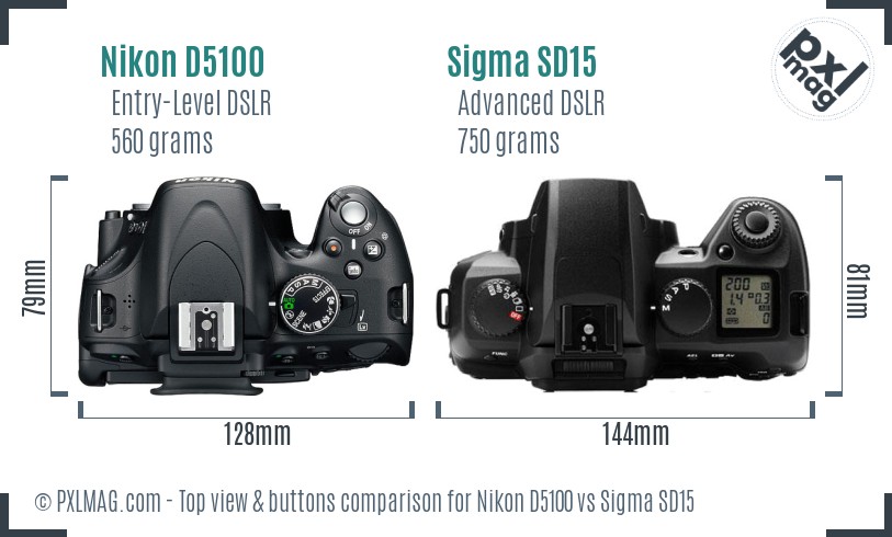 Nikon D5100 vs Sigma SD15 top view buttons comparison