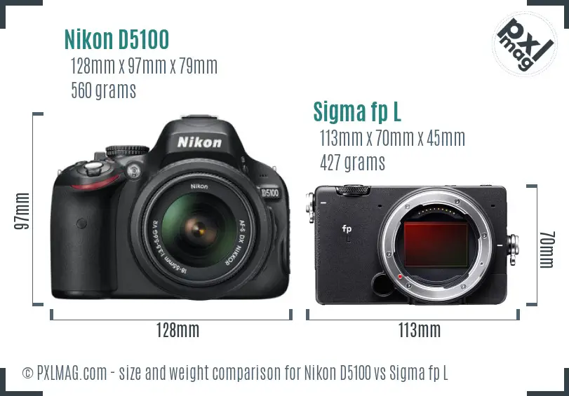 Nikon D5100 vs Sigma fp L size comparison