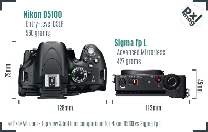 Nikon D5100 vs Sigma fp L top view buttons comparison