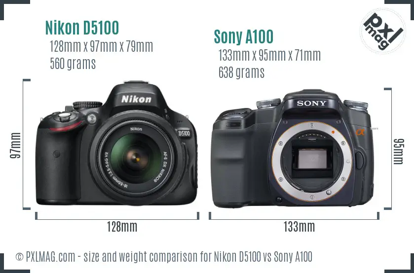 Nikon D5100 vs Sony A100 size comparison