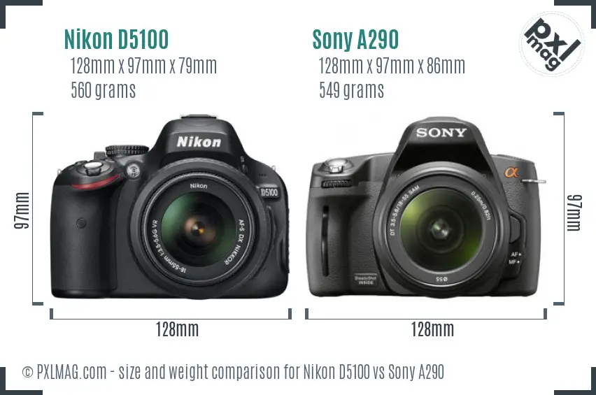 Nikon D5100 vs Sony A290 size comparison
