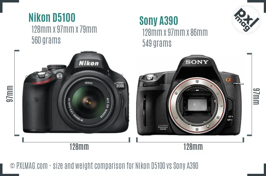 Nikon D5100 vs Sony A390 size comparison