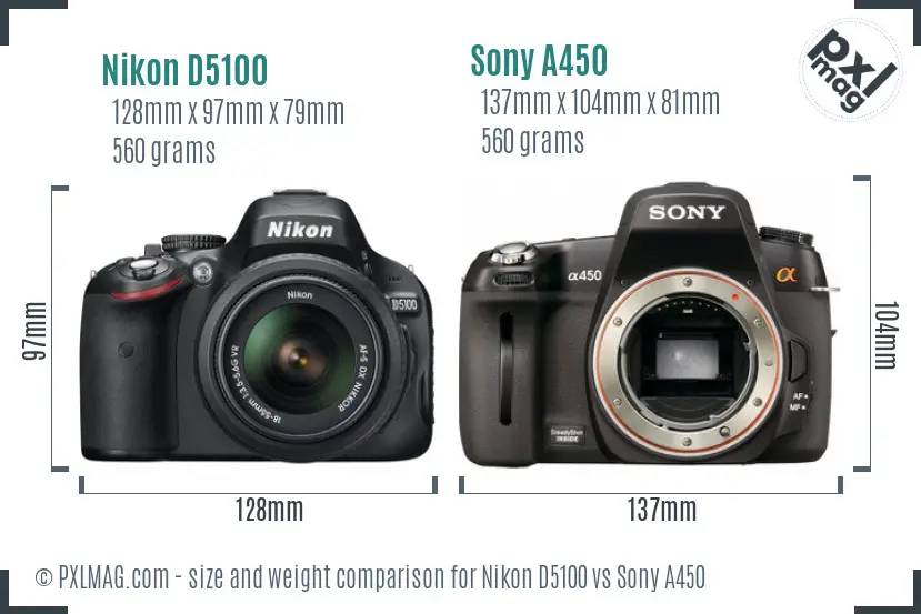 Nikon D5100 vs Sony A450 size comparison