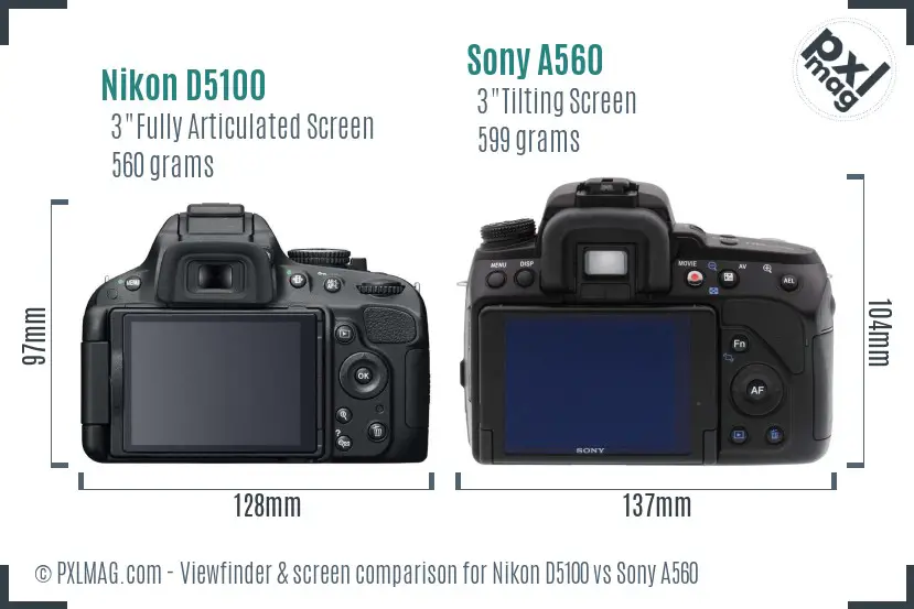 Nikon D5100 vs Sony A560 Screen and Viewfinder comparison