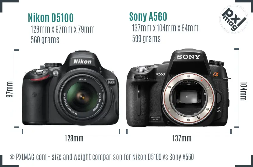 Nikon D5100 vs Sony A560 size comparison