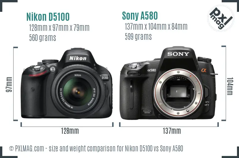 Nikon D5100 vs Sony A580 size comparison