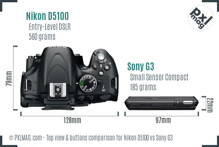 Nikon D5100 vs Sony G3 top view buttons comparison