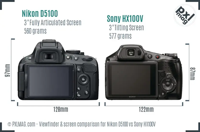 Nikon D5100 vs Sony HX100V Screen and Viewfinder comparison Nikon D5100 vs Sony HX100V Screen and Viewfinder comparison