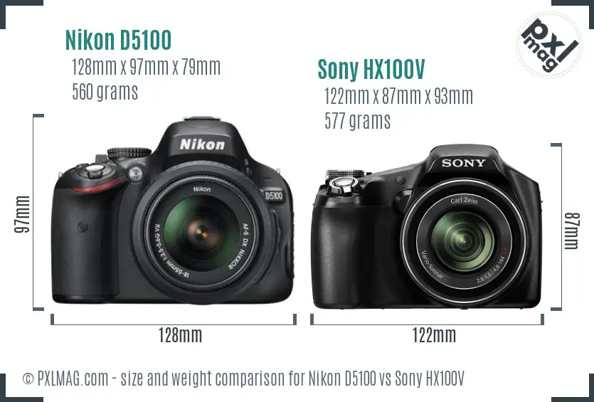 Nikon D5100 vs Sony HX100V size comparison Nikon D5100 vs Sony HX100V size comparison