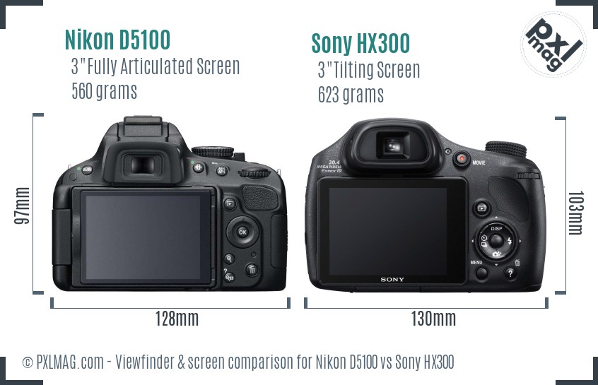 Nikon D5100 vs Sony HX300 Screen and Viewfinder comparison