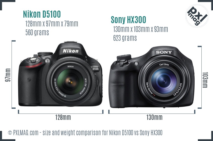 Nikon D5100 vs Sony HX300 size comparison Nikon D5100 vs Sony HX300 size comparison
