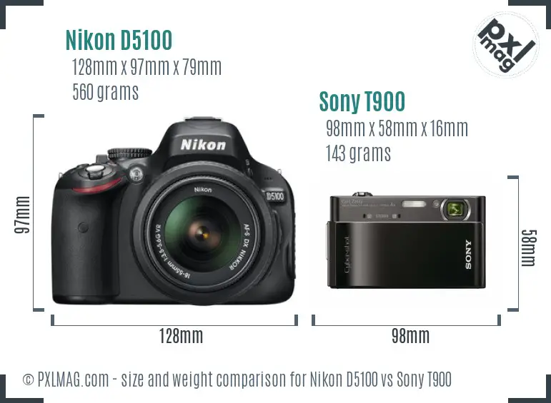 Nikon D5100 vs Sony T900 size comparison