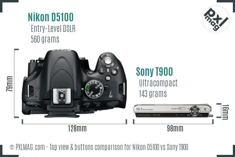 Nikon D5100 vs Sony T900 top view buttons comparison
