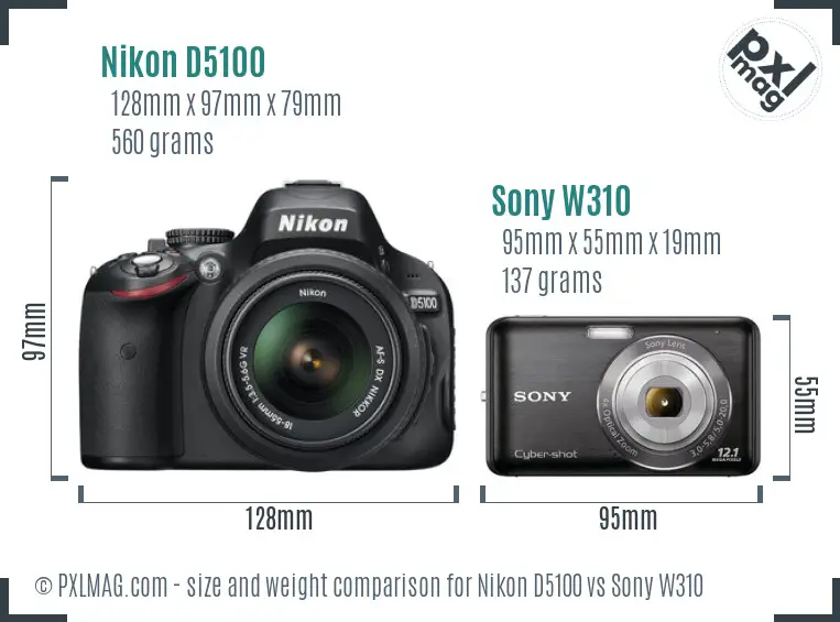Nikon D5100 vs Sony W310 size comparison