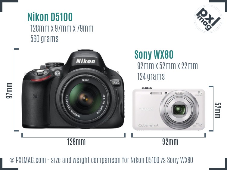 Nikon D5100 vs Sony WX80 size comparison