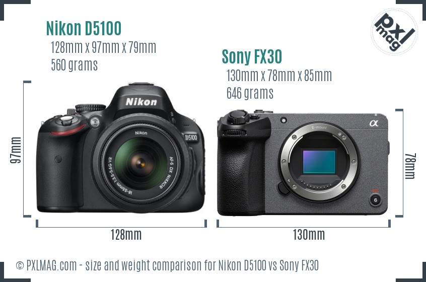 Nikon D5100 vs Sony FX30 size comparison