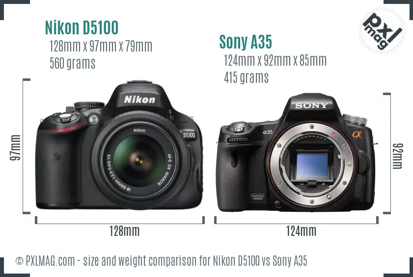 Nikon D5100 vs Sony A35 size comparison