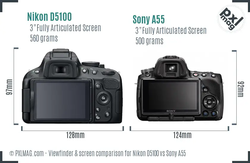 Nikon D5100 vs Sony A55 Screen and Viewfinder comparison