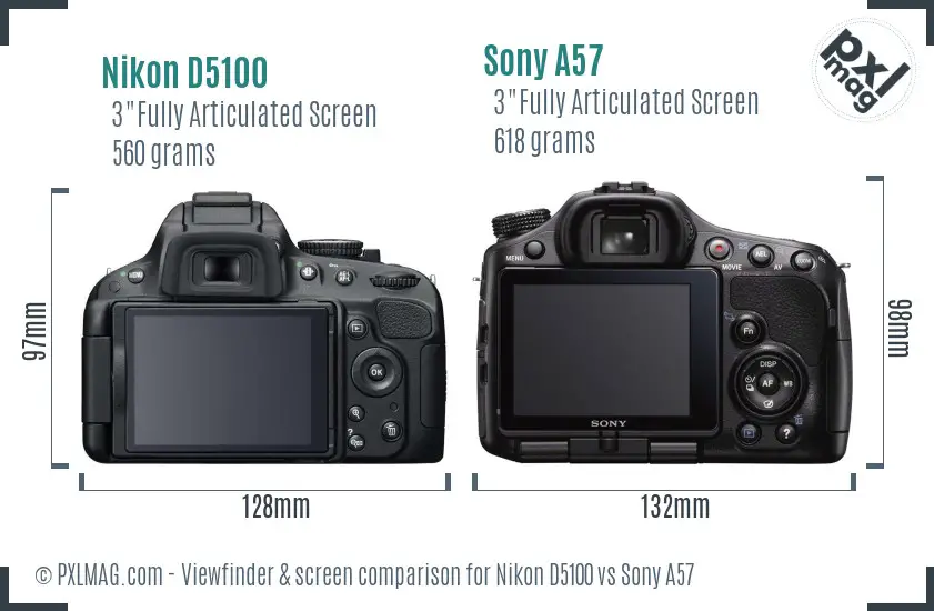 Nikon D5100 vs Sony A57 Screen and Viewfinder comparison