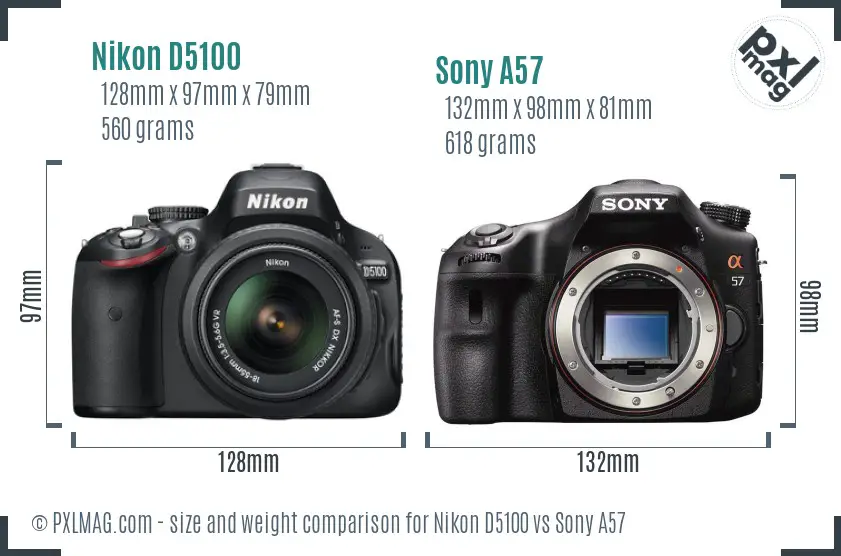 Nikon D5100 vs Sony A57 size comparison