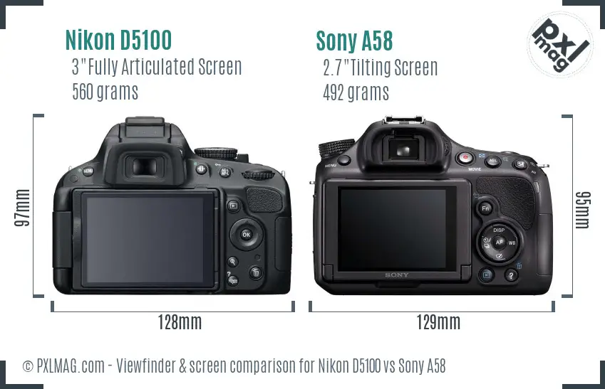 Nikon D5100 vs Sony A58 Screen and Viewfinder comparison
