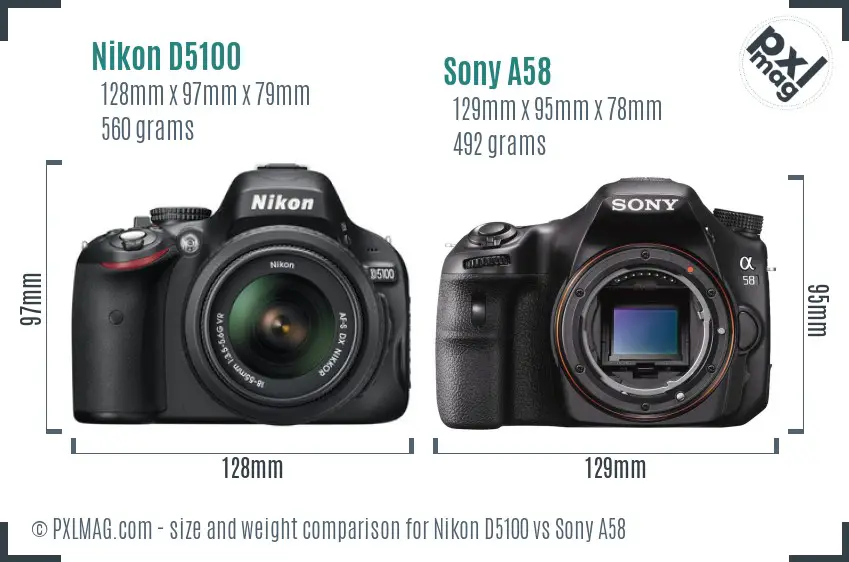 Nikon D5100 vs Sony A58 size comparison