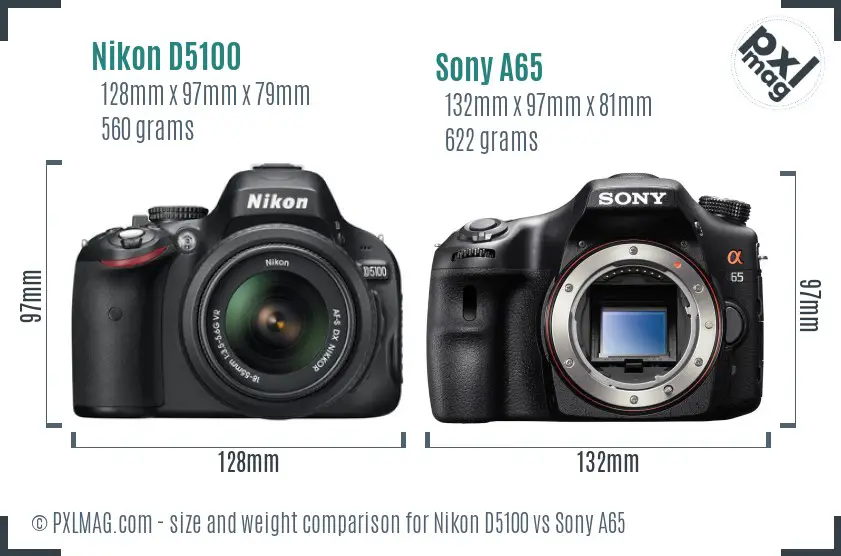 Nikon D5100 vs Sony A65 size comparison