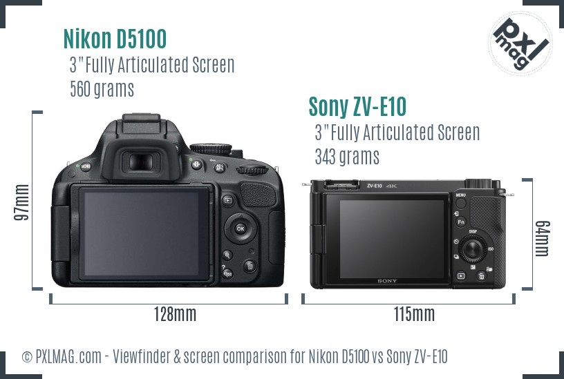 Nikon D5100 vs Sony ZV-E10 Screen and Viewfinder comparison