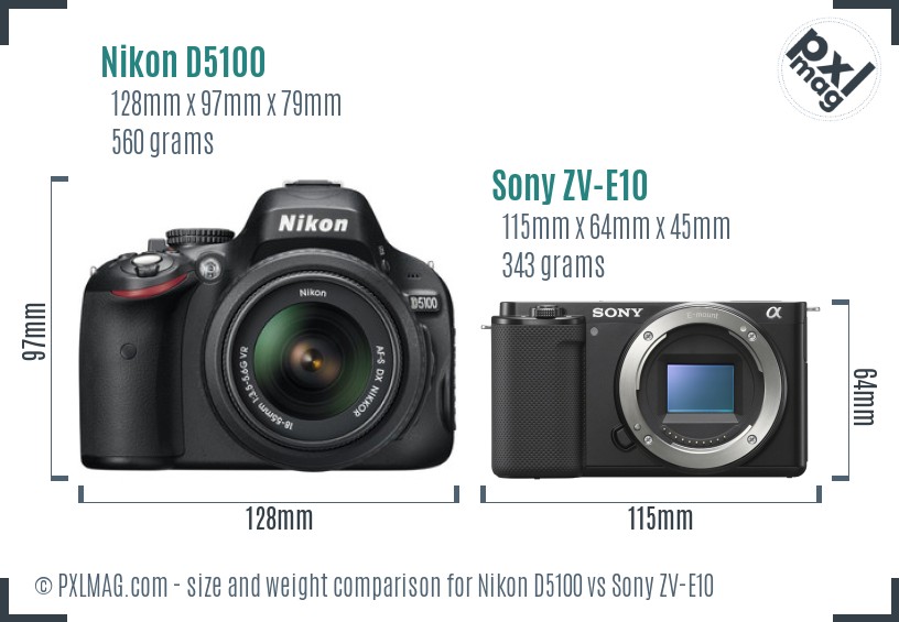 Nikon D5100 vs Sony ZV-E10 size comparison