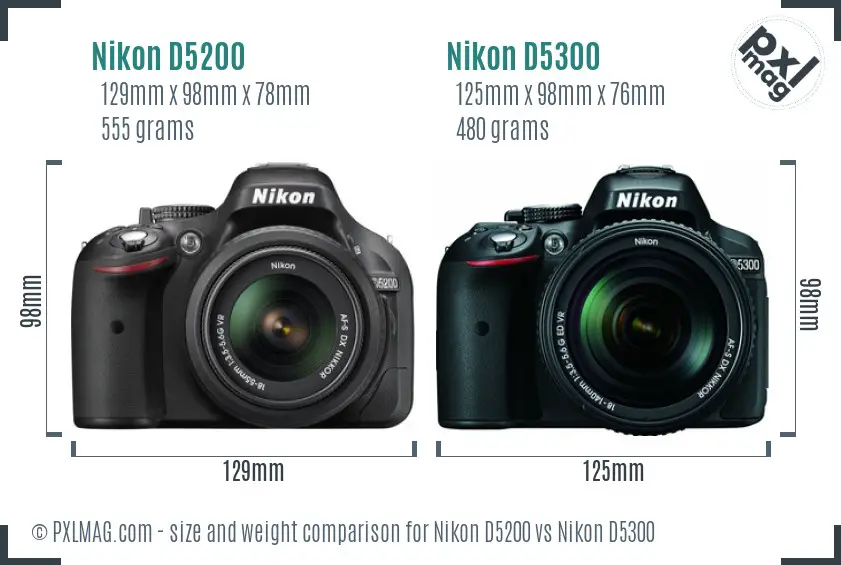 Nikon D5200 vs Nikon D5300 size comparison