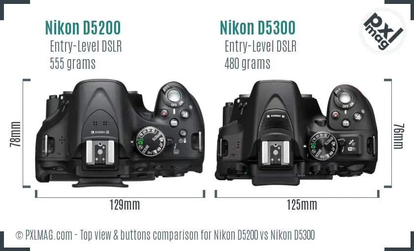 Nikon D5200 vs Nikon D5300 top view buttons comparison