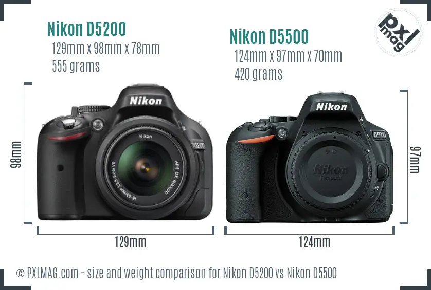 Nikon D5200 vs Nikon D5500 size comparison