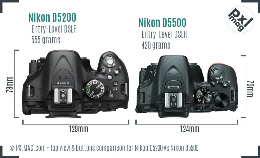 Nikon D5200 vs Nikon D5500 top view buttons comparison