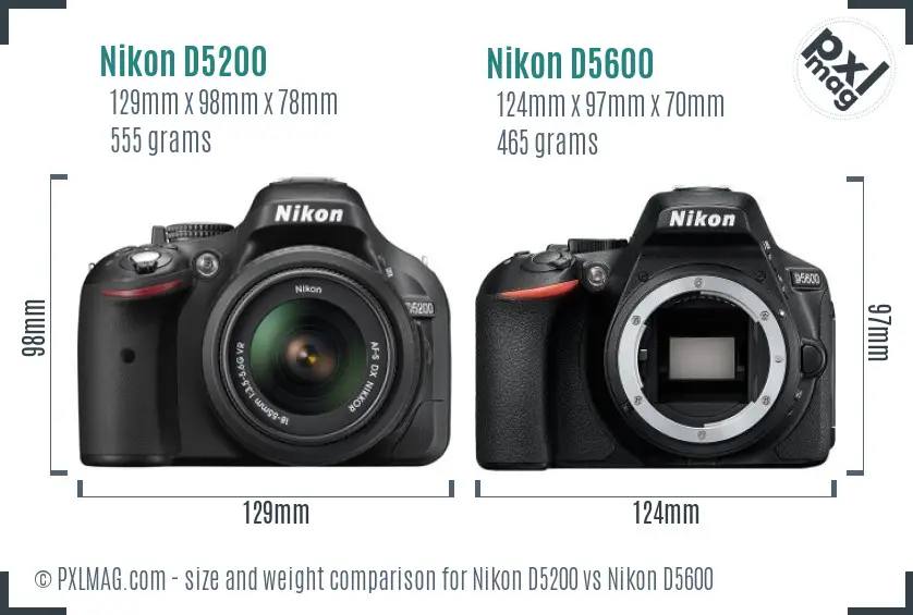 Nikon D5200 vs Nikon D5600 size comparison
