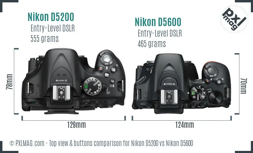 Nikon D5200 vs Nikon D5600 top view buttons comparison