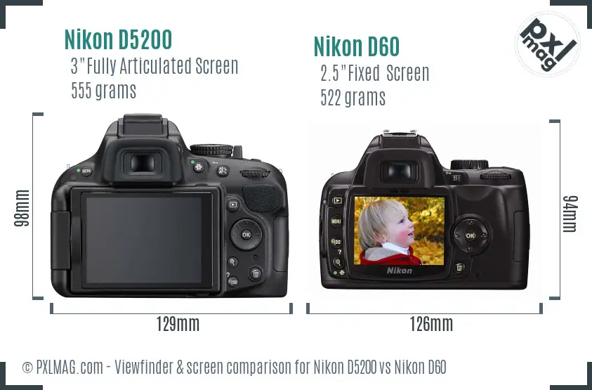 Nikon D5200 vs Nikon D60 Screen and Viewfinder comparison