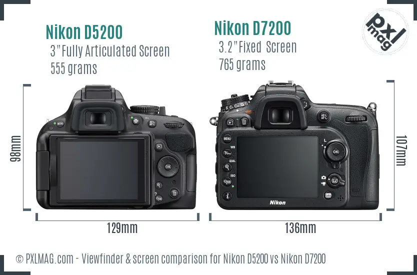 Nikon D5200 vs Nikon D7200 Screen and Viewfinder comparison