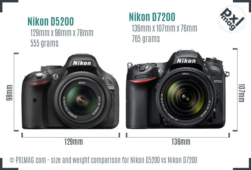 Nikon D5200 vs Nikon D7200 size comparison