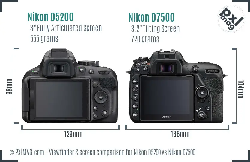 Nikon D5200 vs Nikon D7500 Screen and Viewfinder comparison
