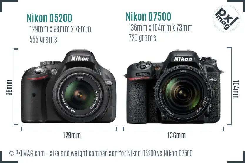 Nikon D5200 vs Nikon D7500 size comparison
